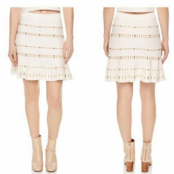 SANDRO PARIS | Cream Knit Skirt with Colorful Details Fit & Flare Women’s Size M - Picture 1 of 12